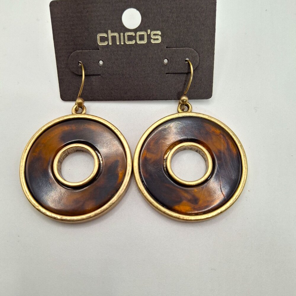 Chicos Drop Earrings Gold Tone and Brown NWT